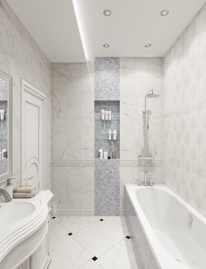 Фото ванной комнаты с плиткой современный дизайн в светлых