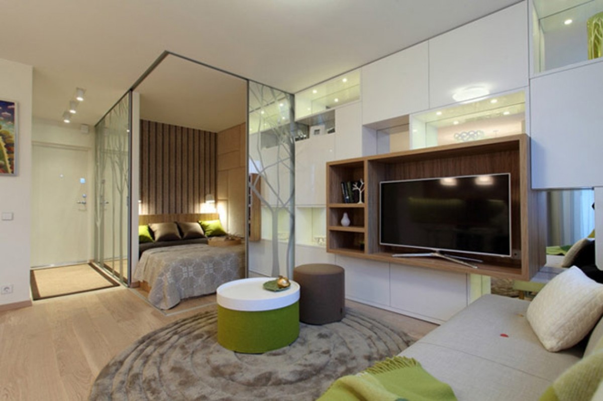 Дизайн гостиной, совмещенной со спальней (73 фото)